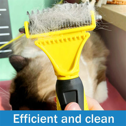 Cepillo de aseo de acero inoxidable para mascotas, de dos caras, para quitar el pelo suelto y desenredar la capa interna, peine rastrillo para perros y gatos, elimina nudos y enredos fácilmente.
