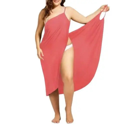 Vestidos de verano de playa de color liso para mujer, vestidos casuales sexis con cuello halter y mangas largas, vestidos de toalla sueltos, tallas grandes S-5XL