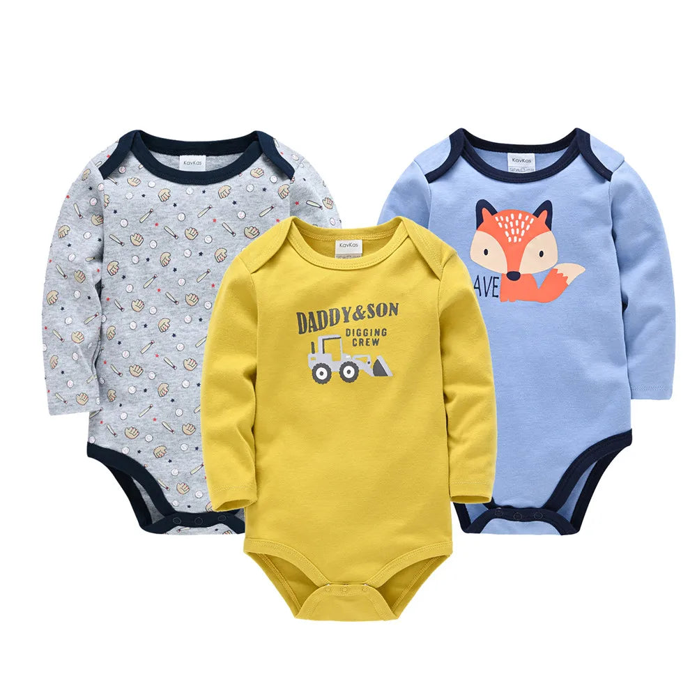 Conjunto de 3/6 piezas de ropa de moda para bebés Kavkas, conjunto de algodón suave de manga larga para otoño, mono para niños y niñas, body para recién nacidos