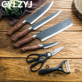 Herramientas de Juego de cuchillos de cocina de acero inoxidable, cuchillo de cocina forjado, tijeras, pelador de cerámica, rebanador de Chef, cuchillo de pelar Nakiri, estuche de regalo