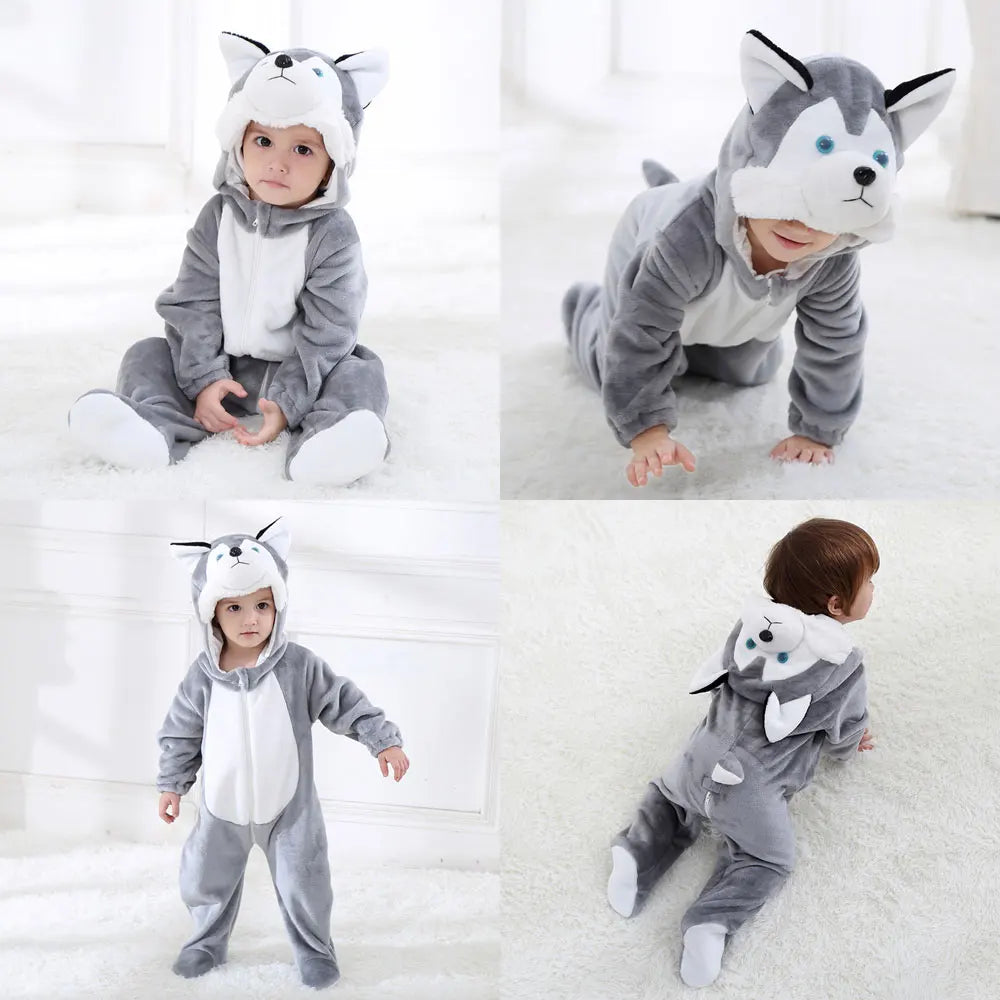 Umorden Infant Toddler Dalmatian Dog Lion Tiger Dinosaur Costumes Baby Boys Girls Kigurumi Cartoon Animal Romper Halloween Purim