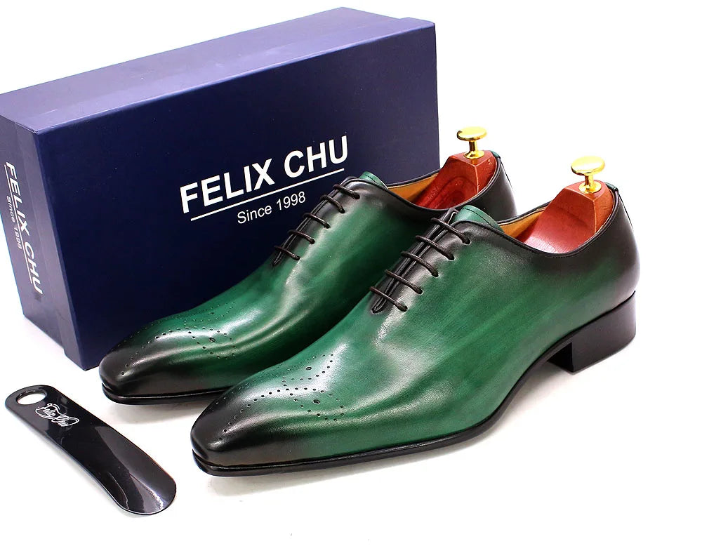 Men's Oxford Genuine Leather Wholecut Fashion Pointed Toe Lace-up Formal Business Wedding Dress Shoes