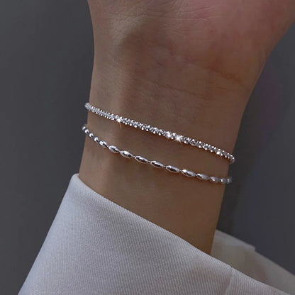 Pulsera de plata de ley 925, accesorio de joyería de doble capa 
