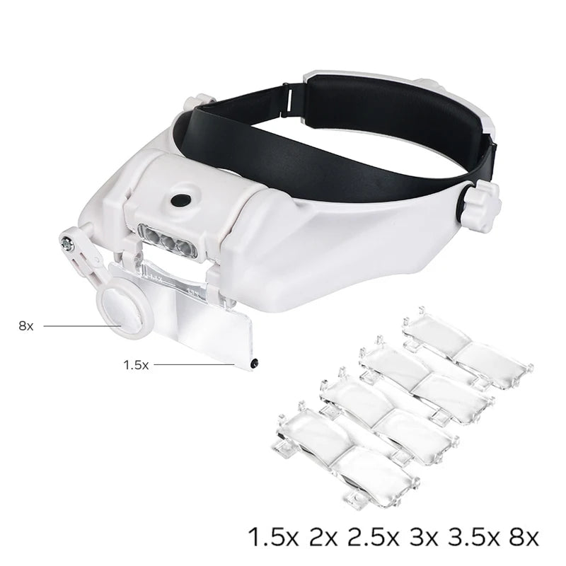 USB Rechargeable Glasses Loupe Watchmaker Repair Tool Glasses Magnifier LED Headband Magnifying Glass 1.5x 2x 2.5x 3x 3.5x 8