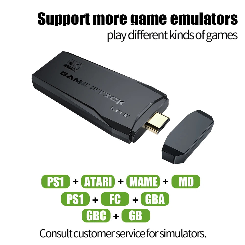 Consola de videojuegos Stick Lite 4K HD M8 de 64 GB con doble mando inalámbrico para 10 000 juegos retro, regalo de Navidad para niños.