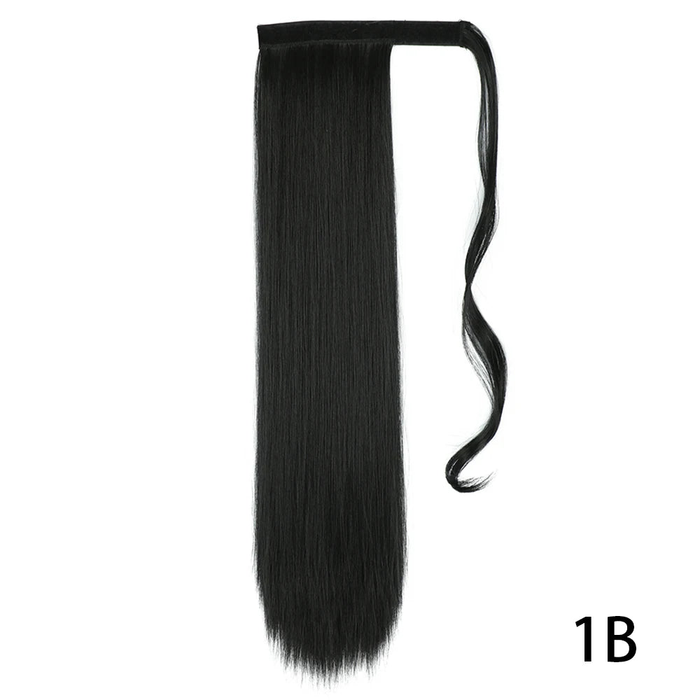 32inches Synthetic Ponytail Hair Extension Clip in Fake Wig Hairpiece Blonde Wrap Around Pigtail Long Smooth Overhead Pony Tail
