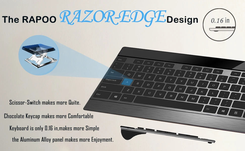 Rapoo 9900M Multi-Mode Bluetooth Wireless Keyboard and Mouse Combo Connect Up to 4 Devices Ultra-Slim Keyboard and Laser Mouse