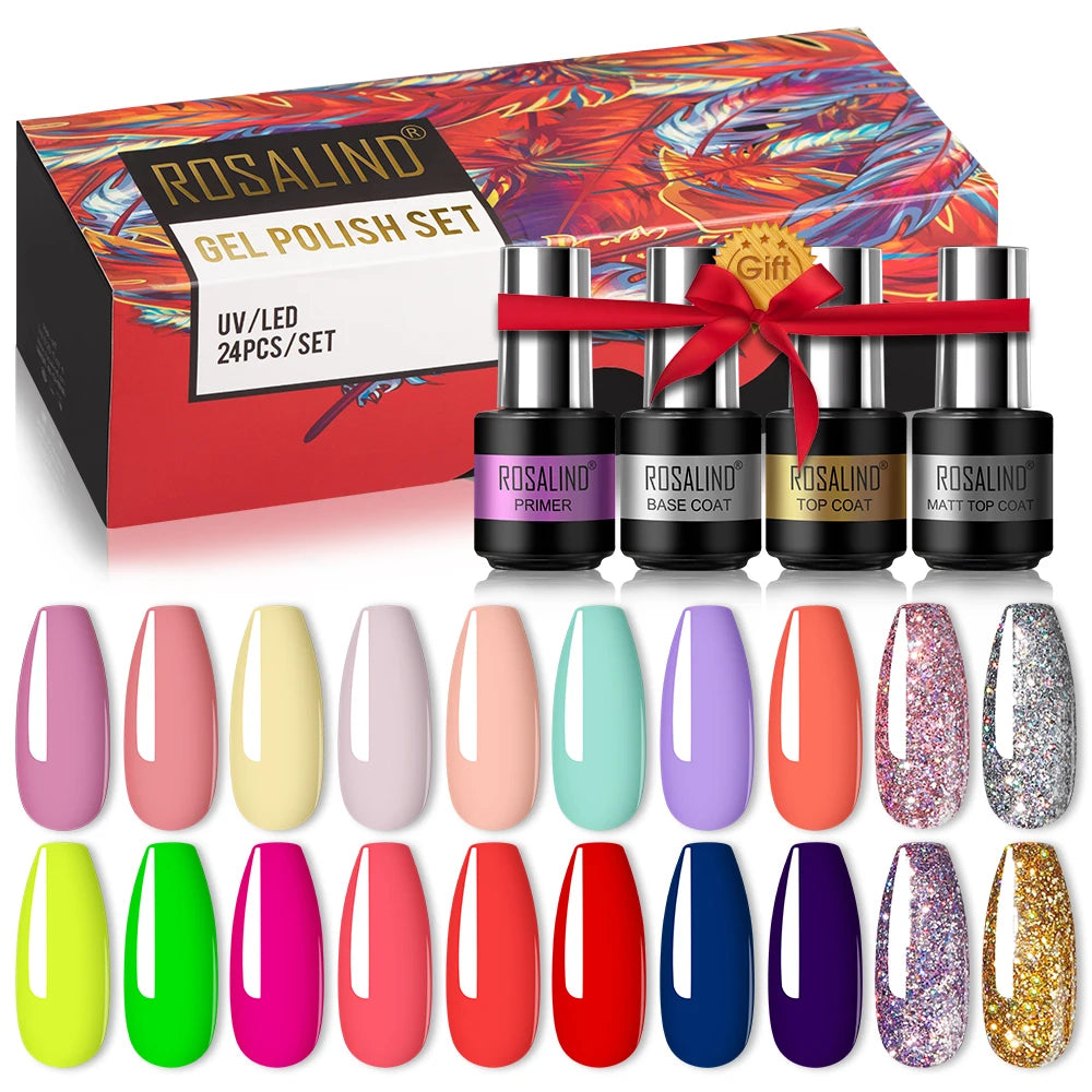 ROSALIND Nail Gel Manicure Set Hybrid Varnish Kit For Nails Art UV Lamp Semi Permanent Nail Gel Polish Set With Good Pack