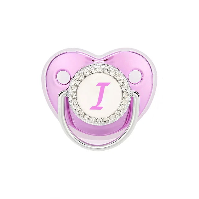 Metallic Purple Baby Pacifier with Cap, BPA Free Silicone Pacifier, Initial Letter Name, Dummy Teether, Baby Shower Gifts 