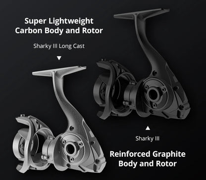 Carrete giratorio innovador KastKing Sharky III resistente al agua con potencia de arrastre máxima de 18 kg para pesca de lubina y lucio.