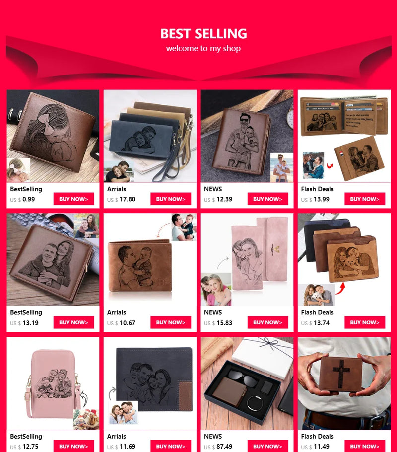 Engraved wallets for men Picture Wallet Trifold Short Ultra-thin Fashion Young Leather Wallet Money Clip Custom Photo Gift