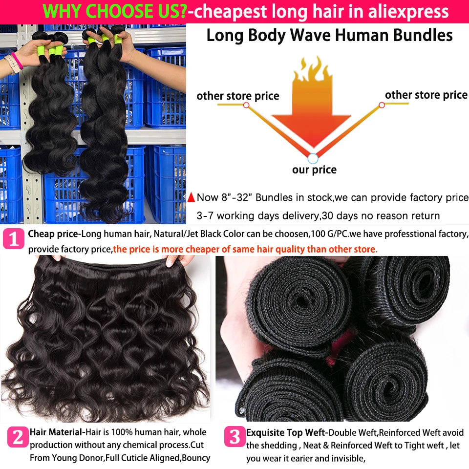 Kit de mechas de cabelo humano ondulado natural - ondas body wave