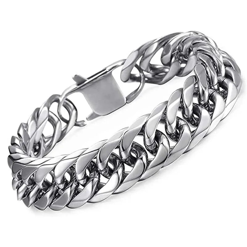 HNSP-Thick Stainless Steel Bracelet for Men, Hand Chain, Punk Male Bracelets, Jewelry Accessories, Gift, 8mm-14mm Wide