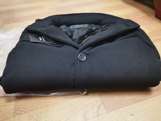 Men's Fleece Hooded Thick Wool Winter Coat 2023 Brand New Long Wool Trench Coat Men Casual Pocket Overcoat with Removable Hood