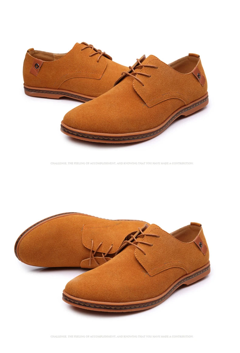 2024 Spring Suede Leather Men's Oxford Casual Shoes Classic Sneakers Comfortable Footwear Dress Shoes Large Size Flats