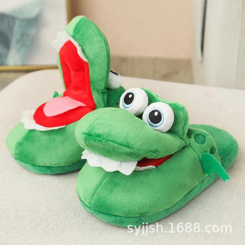 Men Women Slipper 2022 Winter Mouth Opening Home Slipper Shoes Crocodile Slippers Cute Spoof Cotton Animal Shoes 