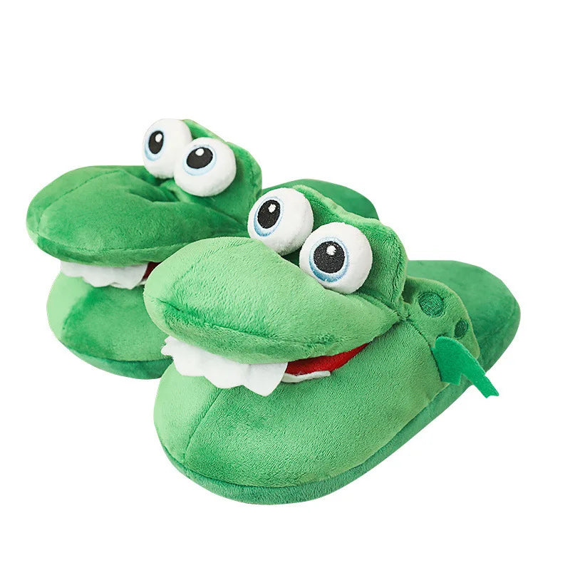 Pantuflas de invierno 2022 para hombre y mujer, con abertura en la boca, de cocodrilo, de algodón, con diseño de animal 