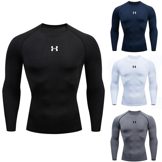 Homens correndo compressão camiseta mangas compridas esporte t ginásio de fitness moletom masculino jogging treino homme camisa atlética topos