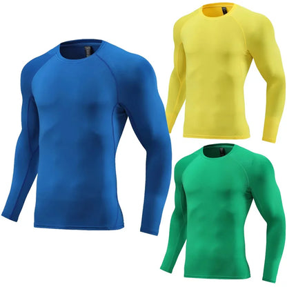 Men Long Sleeve Slim Tops Sports T-shirts Gym Fitness Compression T-shirt Running Shirt Football Outdoor Jogging Tight Quick Dry 