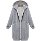 Hoodies femininos 2023 novo outono inverno espessamento solto moda cor sólida bolso design superior com capuz longo zíper camisolas casaco