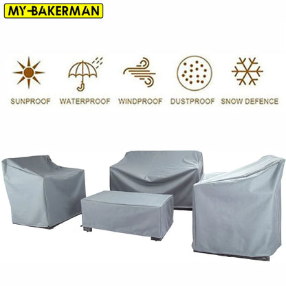Funda impermeable para mesa y silla, tela Oxford, color plateado, para jardín, patio, muebles, mesa y sofá, 68 tamaños 