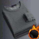 Men's Winter Long Sleeve Thermal Underwer T-shirt Fleece Bottoming Shirt Round Neck Fashion Plus Velvet Padded T-shirt 