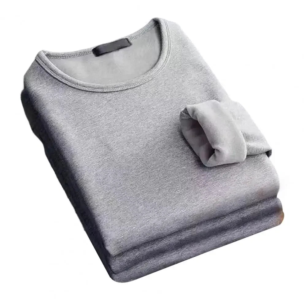 Men's Winter Long Sleeve Thermal Underwer T-shirt Fleece Bottoming Shirt Round Neck Fashion Plus Velvet Padded T-shirt 