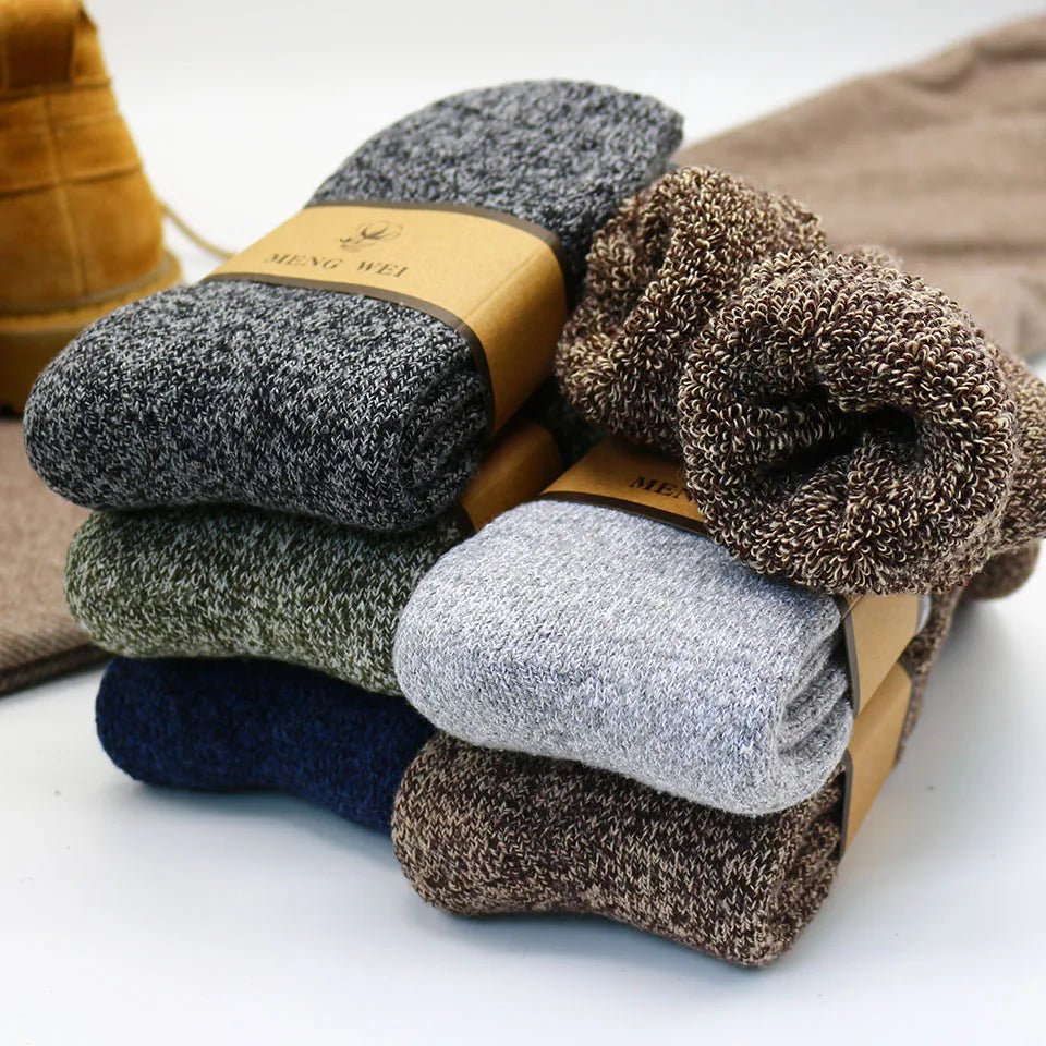 Winter Men's Merino Wool Socks Super Thick Warm High Quality Harajuku Retro Snow Casual Antifreeze Cashmere Socks Male 3 Pair 