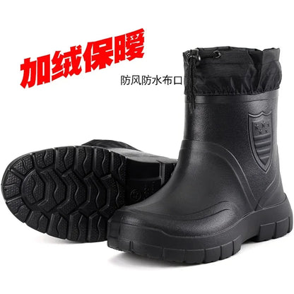 Inverno à prova de vento algodão botas de chuva homens luz quente tornozelo botas de chuva moda preto deslizamento em sapatos de chuva homens à prova dwaterproof água trabalho boot2024