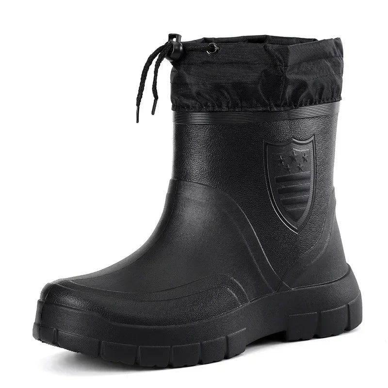 Winter Windproof Cotton Rain Boots Men Light Warm Ankle Rain Boots Fashion Black Slip On Rain Shoes Men Waterproof Work Boot2024 