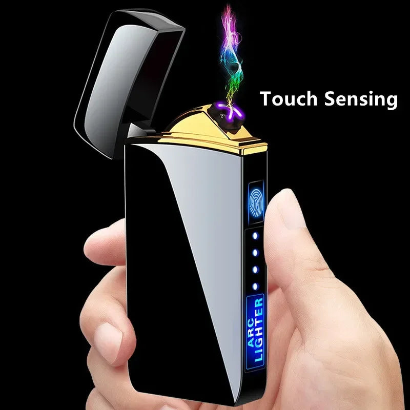 Electric Windproof Metal Double Arc Plasma Flameless Lighter, USB Rechargeable Lighter, LED Power Display, Touch Sensor Lighters 