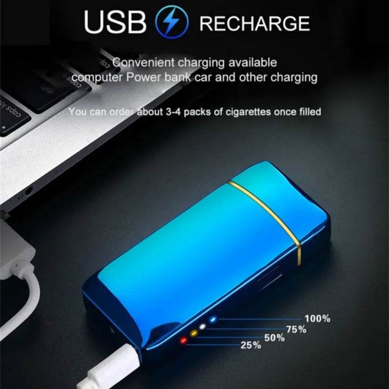 Electric Windproof Metal Double Arc Plasma Flameless Lighter, USB Rechargeable Lighter, LED Power Display, Touch Sensor Lighters 