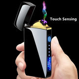 Electric Windproof Metal Double Arc Plasma Flameless Lighter, USB Rechargeable Lighter, LED Power Display, Touch Sensor Lighters 