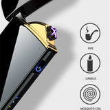 Electric Windproof Metal Double Arc Plasma Flameless Lighter, USB Rechargeable Lighter, LED Power Display, Touch Sensor Lighters 