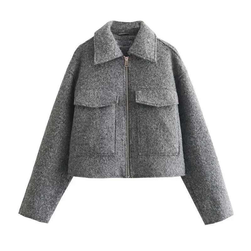 TRAF women's zip-up jacket, short coat, tweed coat, demi-season coat, new for autumn and winter 