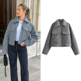 TRAF women's zip-up jacket, short coat, tweed coat, demi-season coat, new for autumn and winter 