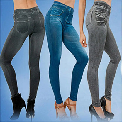 Jeans jeans multi bolsos para mulheres, calça de cintura alta, lápis elástico estampado, calça com fundo de tudo, casual