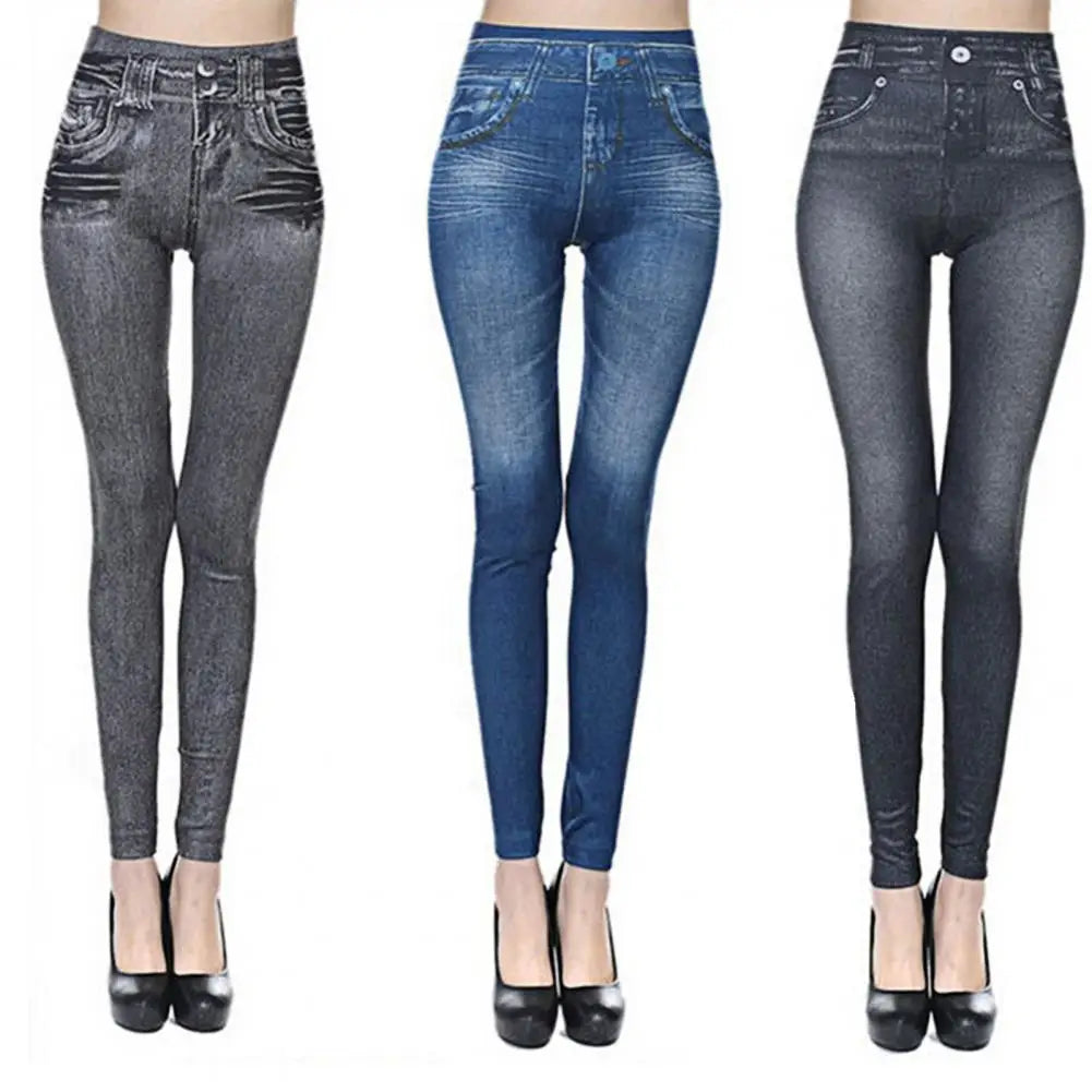 Jeans jeans multi bolsos para mulheres, calça de cintura alta, lápis elástico estampado, calça com fundo de tudo, casual