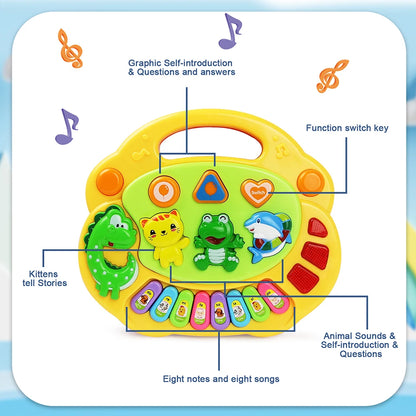 Jogo de teclado de piano para crianças, sons de animais, música leve intermitente, instrumento bebê, brinquedos educativos, presentes para crianças