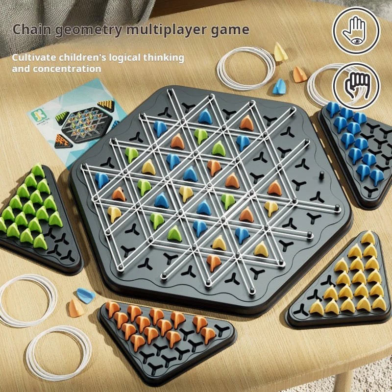 Jogo de xadrez triangular com elástico, jogo de batalha triangular, jogo educativo e interativo presente para festa em família