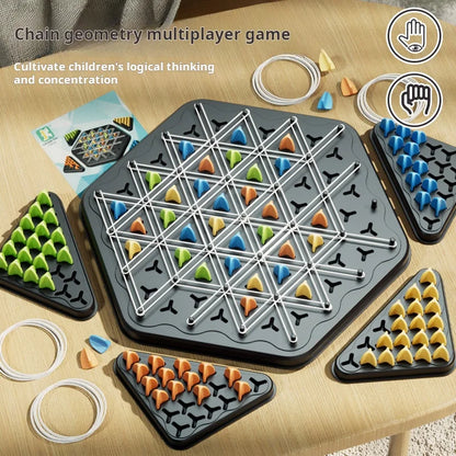 Jogo de xadrez triangular com elástico, jogo de batalha triangular, jogo educativo e interativo presente para festa em família