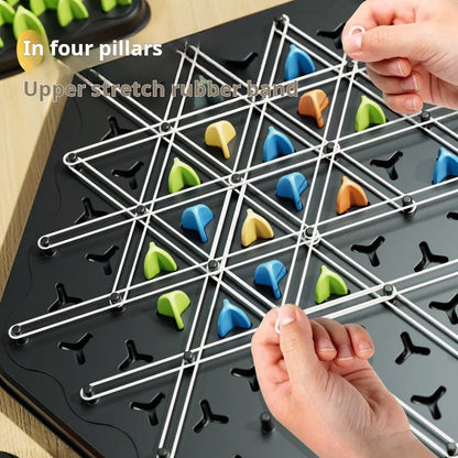 Jogo de xadrez triangular com elástico, jogo de batalha triangular, jogo educativo e interativo presente para festa em família