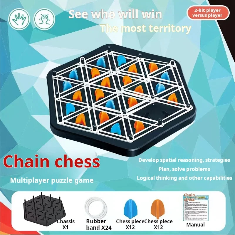 Jogo de xadrez triangular com elástico, jogo de batalha triangular, jogo educativo e interativo presente para festa em família