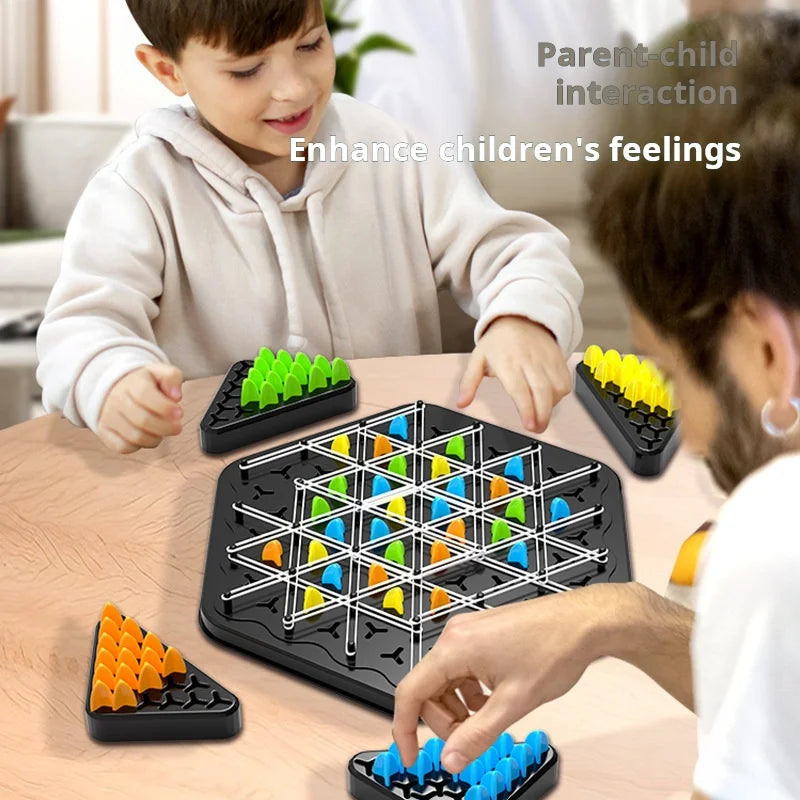 Jogo de xadrez triangular com elástico, jogo de batalha triangular, jogo educativo e interativo presente para festa em família