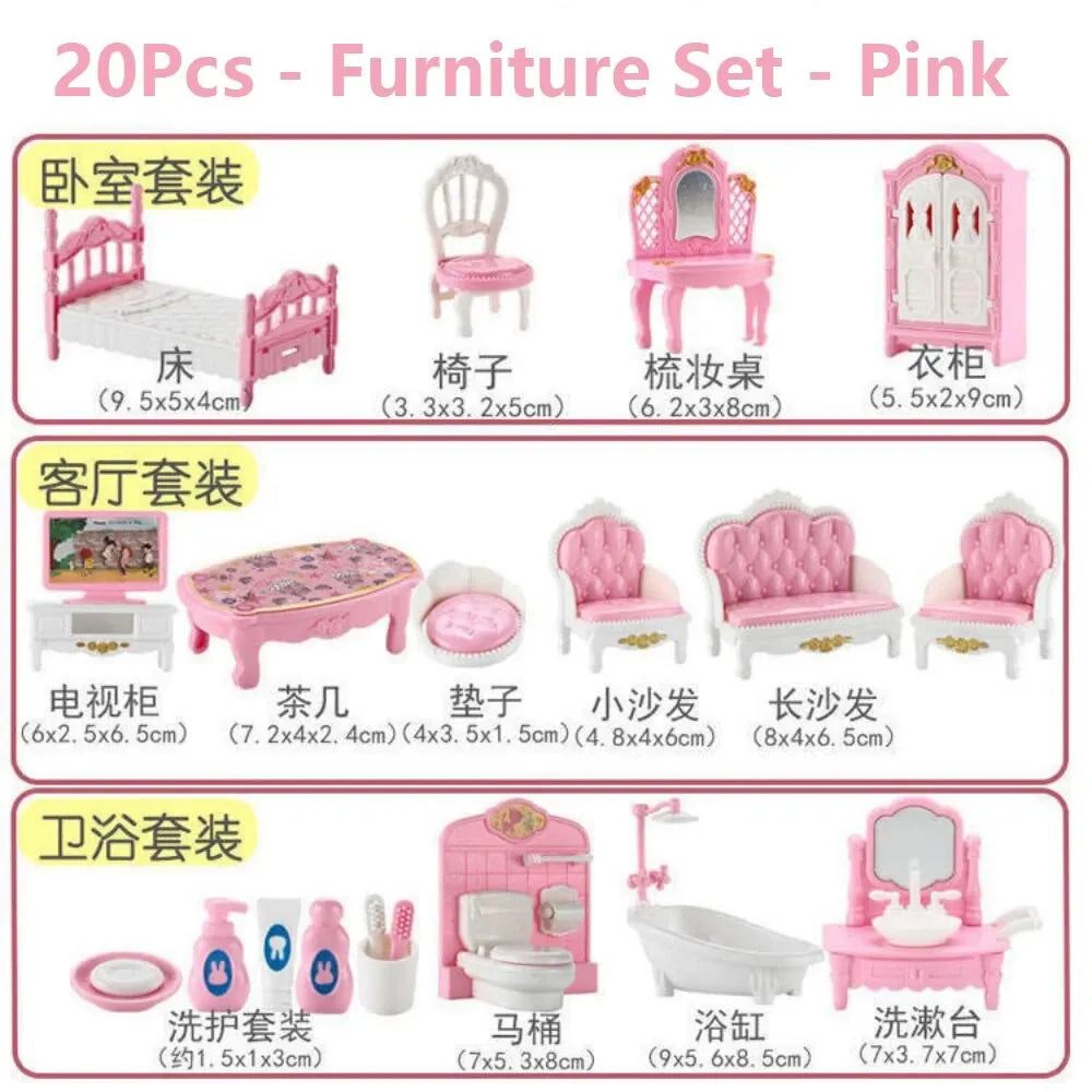 Casa de muñecas en miniatura rosa kawaii para niños, muebles, accesorios, juguetes, utensilios de cocina para niñas, regalos, 10 artículos por lote, linda oferta. 