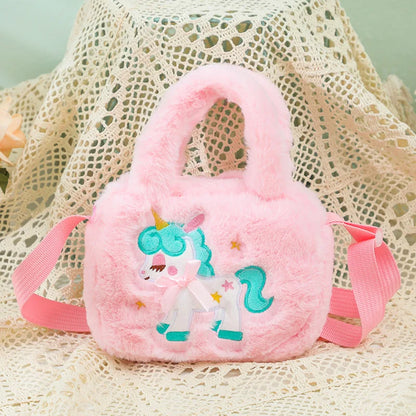 Kawaii Unicórnio Dos Desenhos Animados Saco Crossbody para Crianças, Bonito Saco De Ombro De Pelúcia, Bolsa Da Menina, Adequado para Festa, Presentes De Feriado