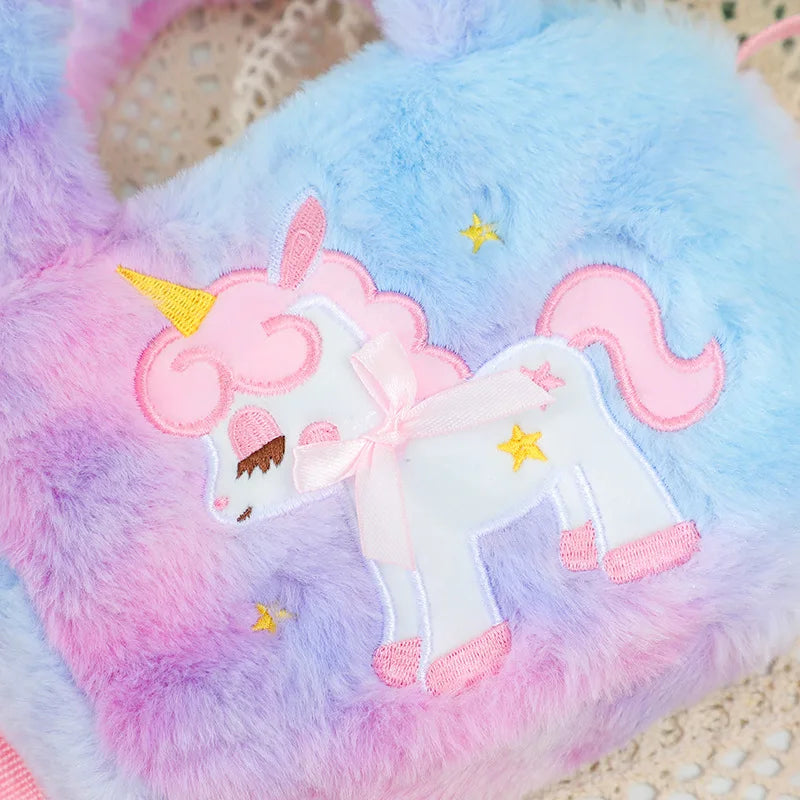 Bolso bandolera de unicornio kawaii para niños, bonito bolso de hombro de peluche, ideal para fiestas y regalos navideños. 