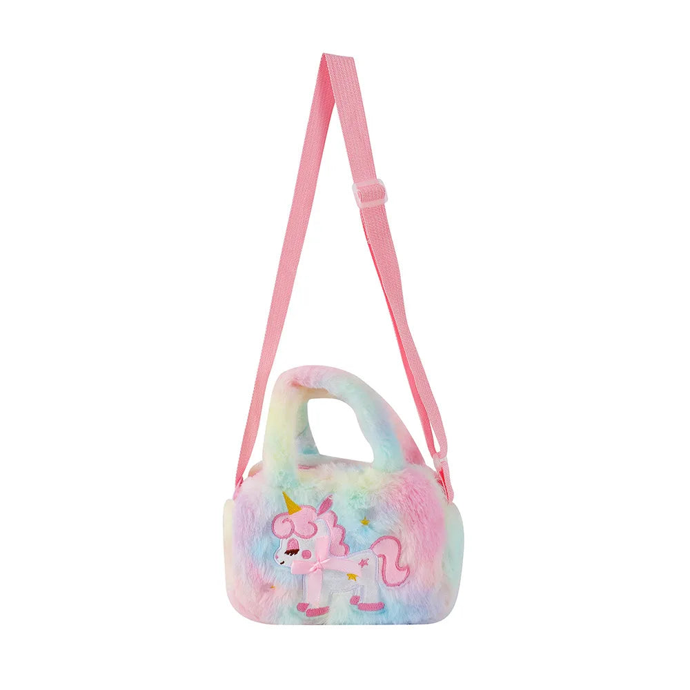 Bolso bandolera de unicornio kawaii para niños, bonito bolso de hombro de peluche, ideal para fiestas y regalos navideños. 