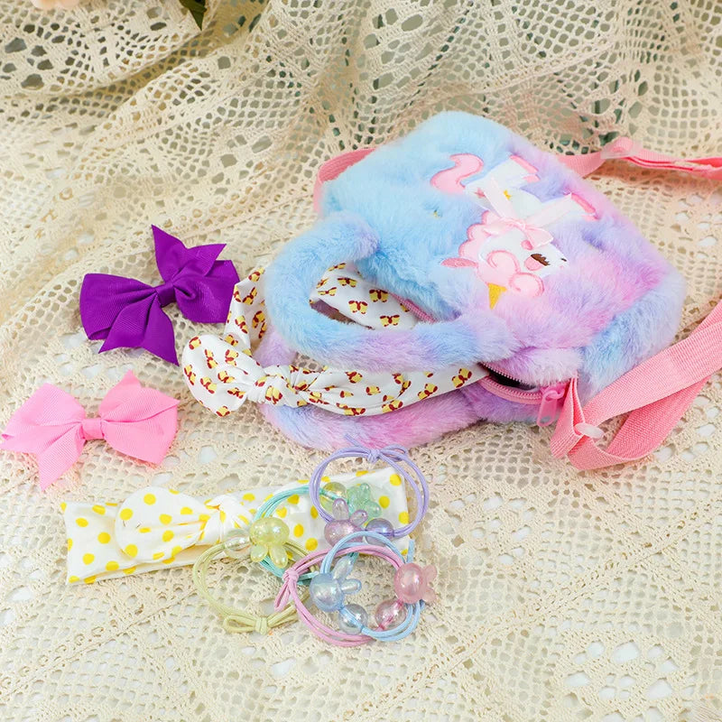 Bolso bandolera de unicornio kawaii para niños, bonito bolso de hombro de peluche, ideal para fiestas y regalos navideños. 