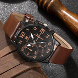 Kegllect-5pcs Men's Round Dial Quartz Watch Leather Strap Bracelet Set Ideal Gift Choice No Box 